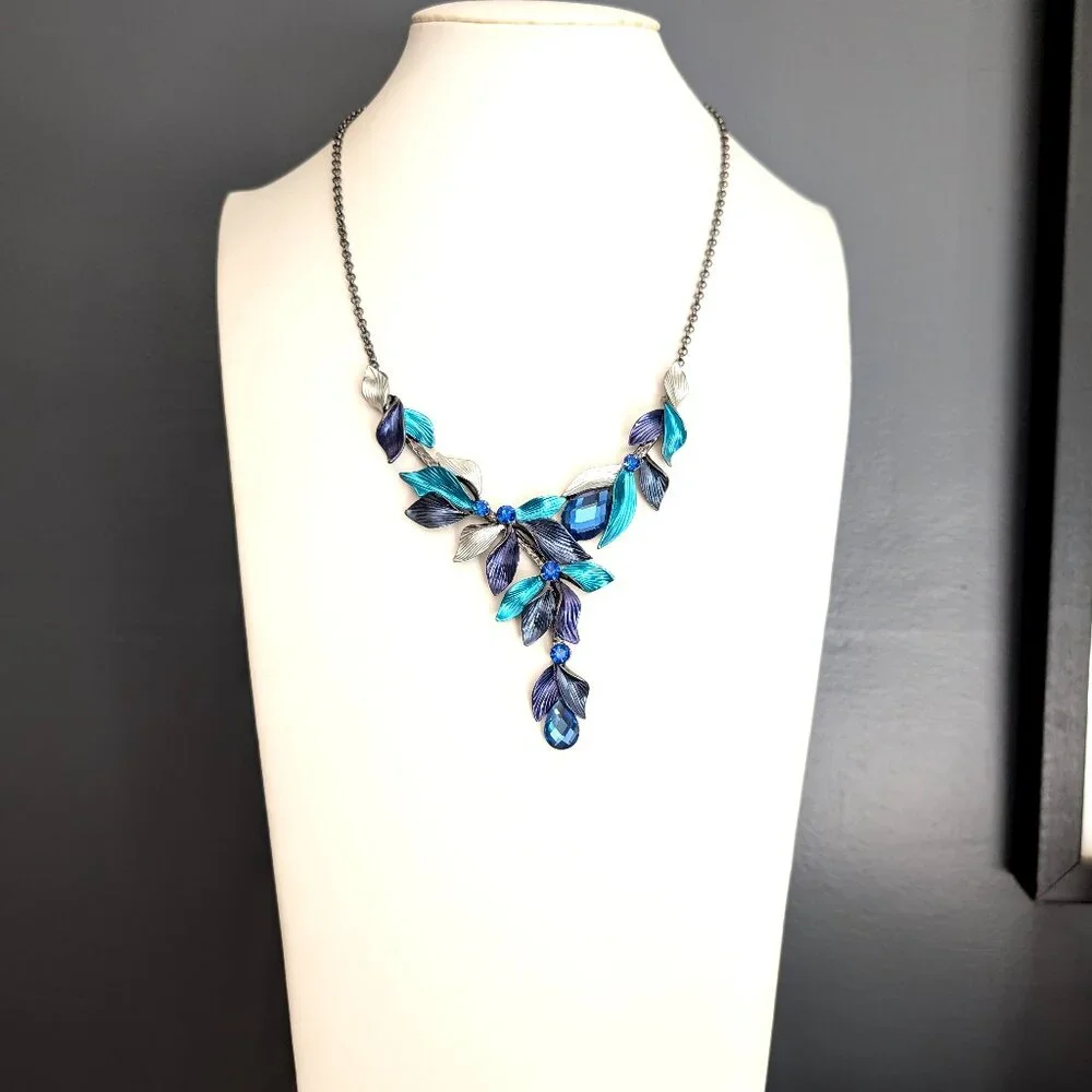 Navy, silver and teal statement necklace